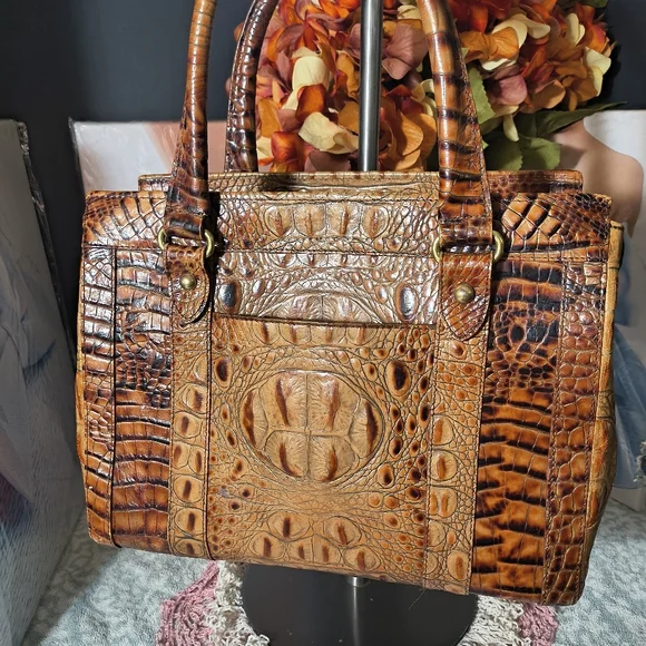 Brahmin Brown Tan Croc-Embossed Satchel - Picture 2 of 12